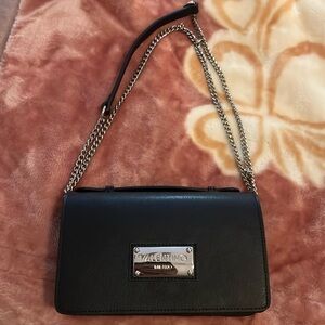 Black leather hide Valentino 8 inch purse - dual cross body/strap